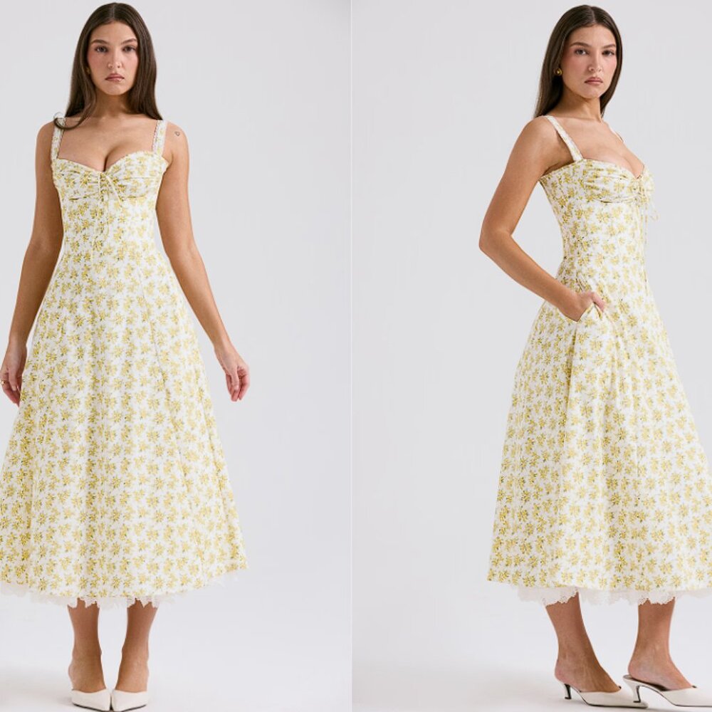 House of CB ‘Rosalee’ White Vintage Floral Print Cotton Bustier Sundress - Picture 5 of 10